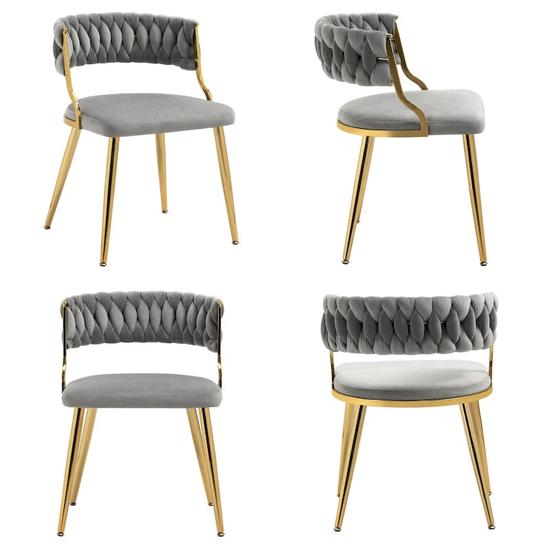 Lot de 4 Chaises de Salle à Manger en Velours avec Pieds en Métal Doré