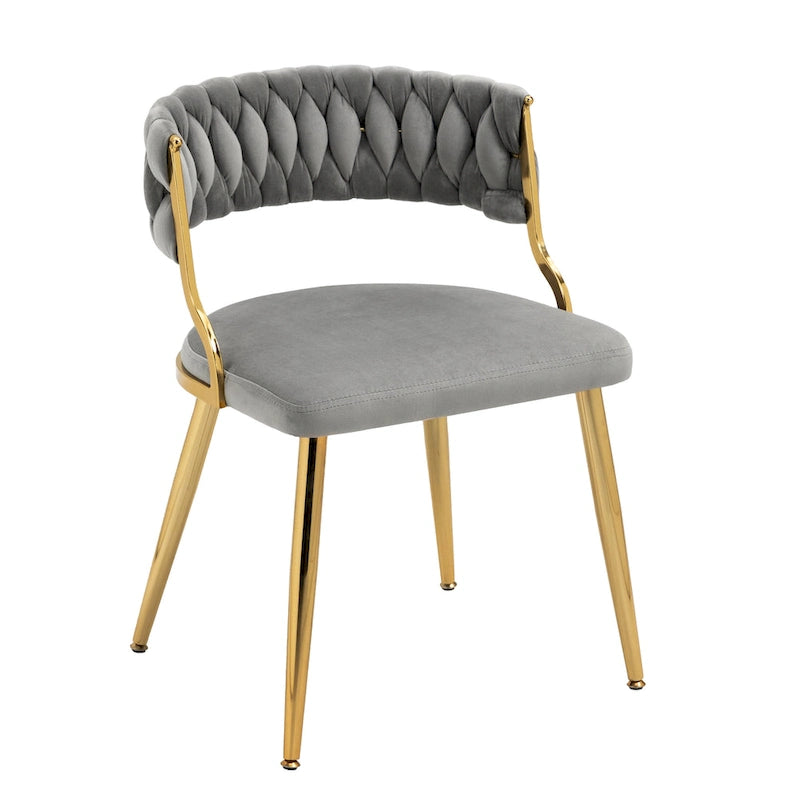 Lot de 4 Chaises de Salle à Manger en Velours avec Pieds en Métal Doré