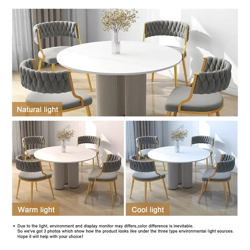Lot de 4 Chaises de Salle à Manger en Velours avec Pieds en Métal Doré