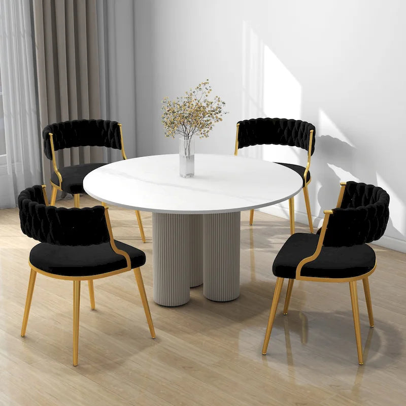 Lot de 4 Chaises de Salle à Manger en Velours avec Pieds en Métal Doré