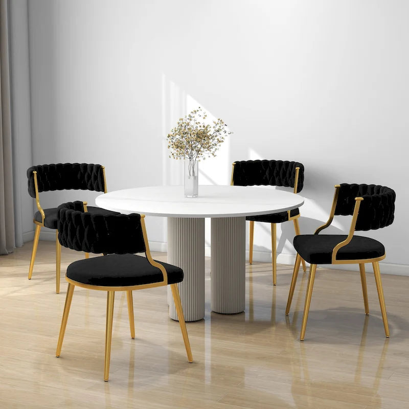 Lot de 4 Chaises de Salle à Manger en Velours avec Pieds en Métal Doré