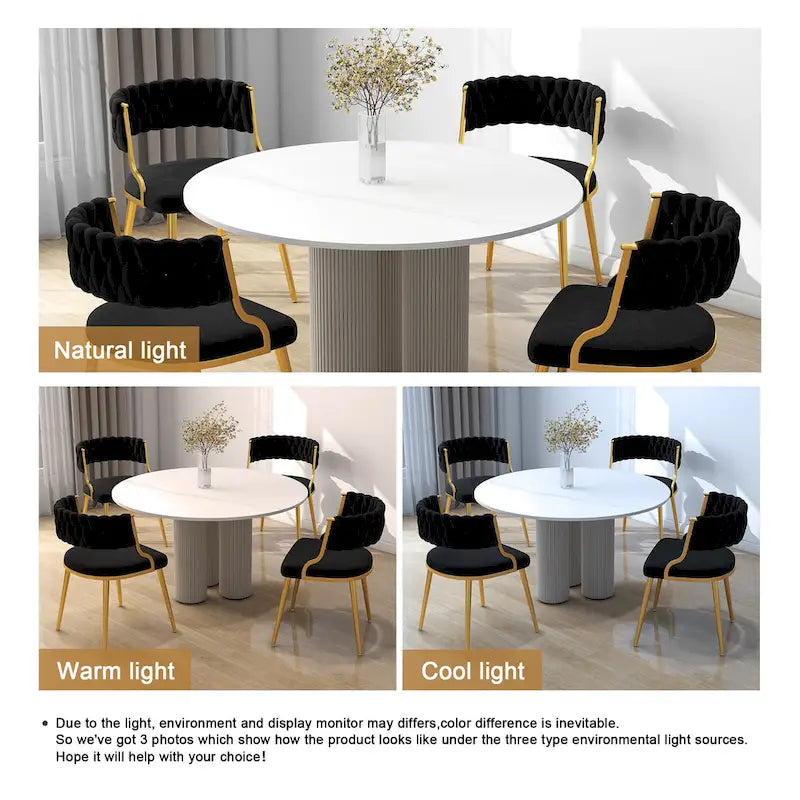 Lot de 4 Chaises de Salle à Manger en Velours avec Pieds en Métal Doré