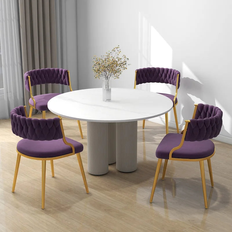 Lot de 4 Chaises de Salle à Manger en Velours avec Pieds en Métal Doré