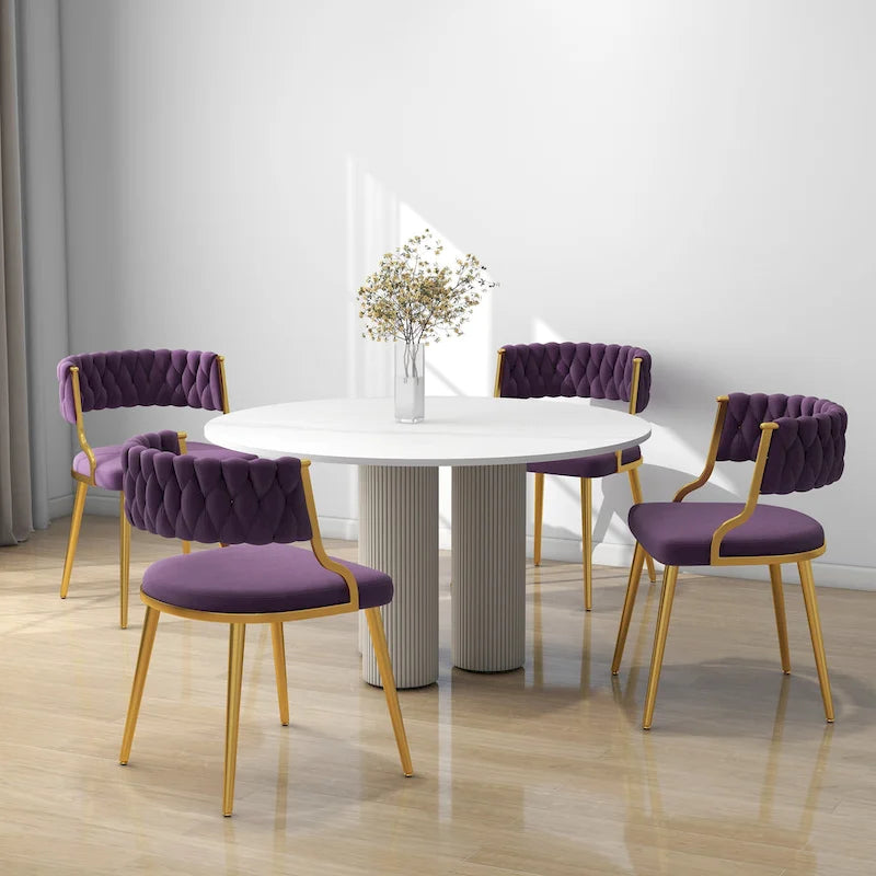 Lot de 4 Chaises de Salle à Manger en Velours avec Pieds en Métal Doré