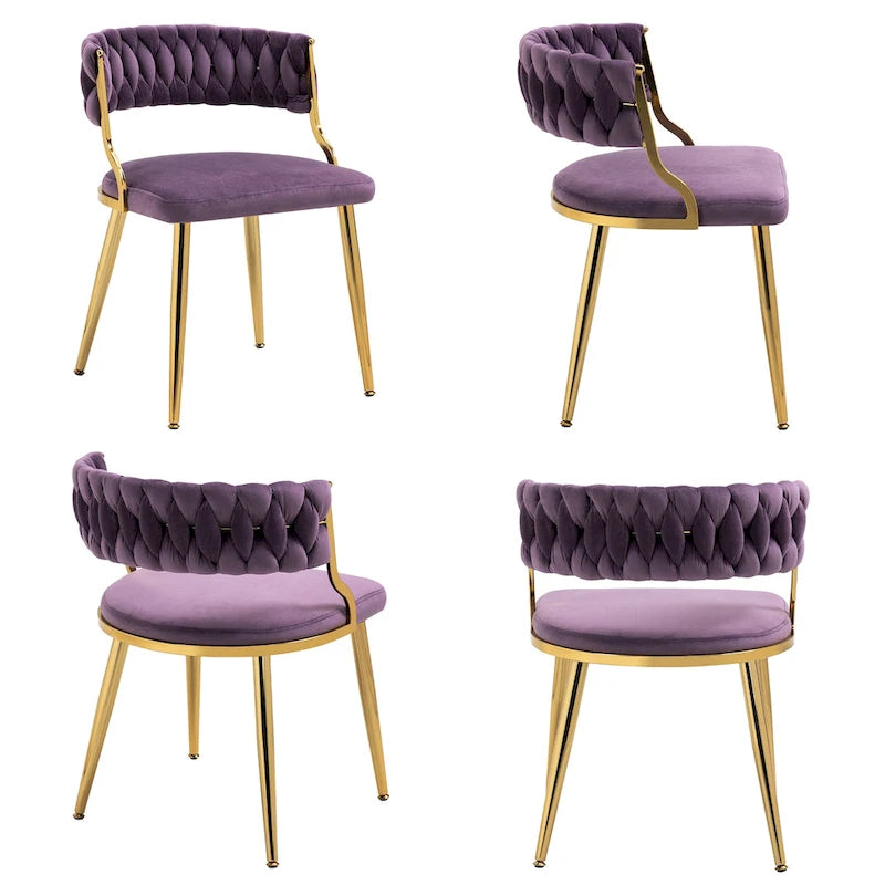 Lot de 4 Chaises de Salle à Manger en Velours avec Pieds en Métal Doré