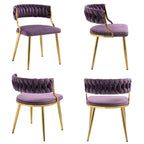 Lot de 4 Chaises de Salle à Manger en Velours avec Pieds en Métal Doré