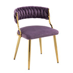 Lot de 4 Chaises de Salle à Manger en Velours avec Pieds en Métal Doré
