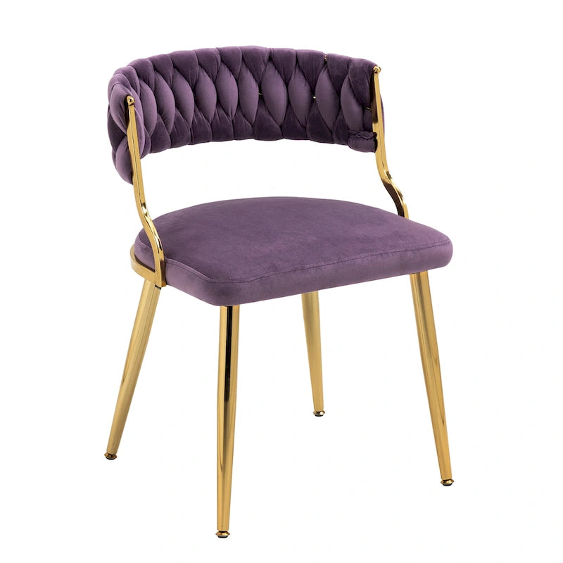 Lot de 4 Chaises de Salle à Manger en Velours avec Pieds en Métal Doré