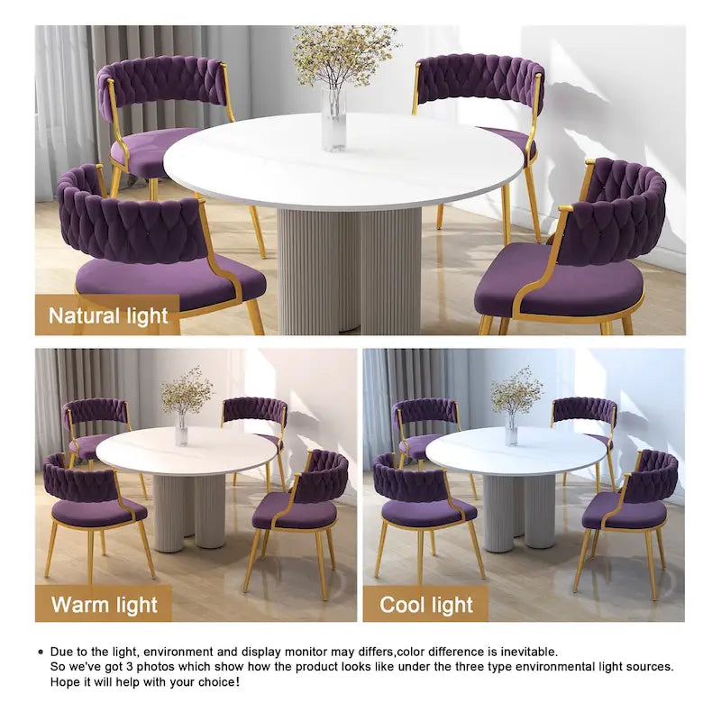 Lot de 4 Chaises de Salle à Manger en Velours avec Pieds en Métal Doré