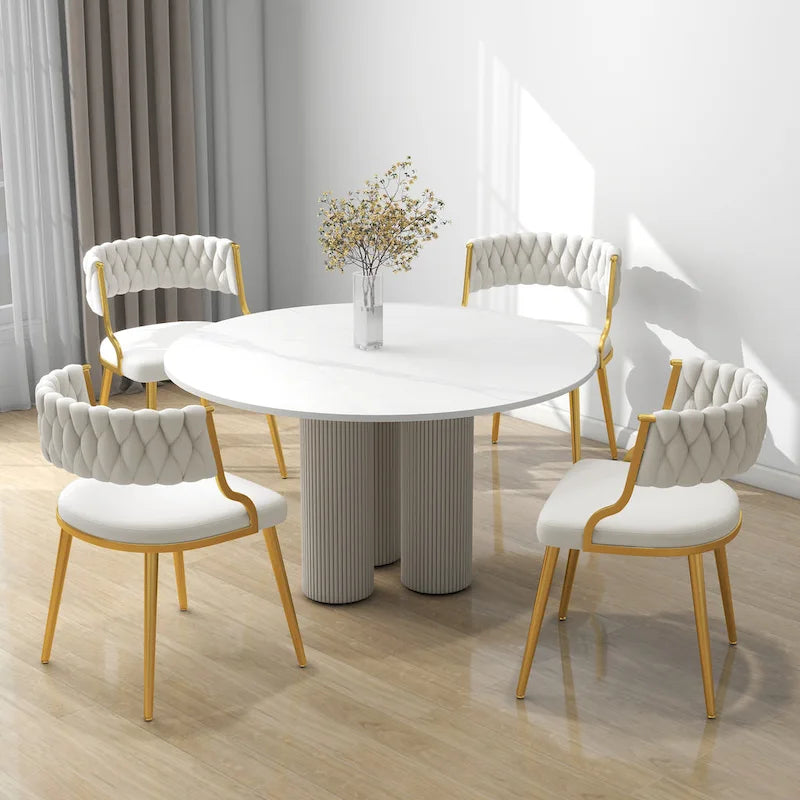 Lot de 4 Chaises de Salle à Manger en Velours avec Pieds en Métal Doré