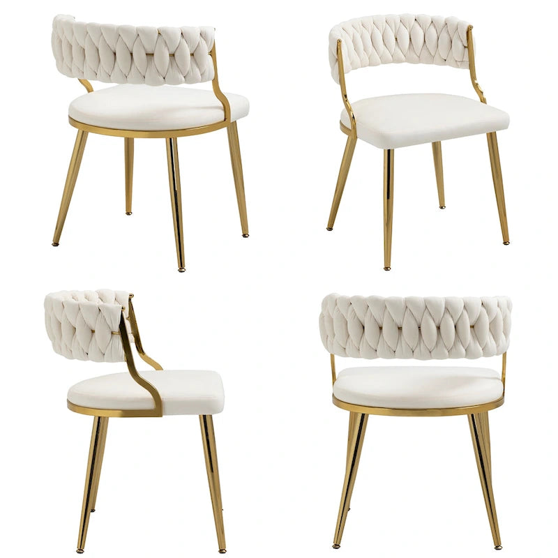 Lot de 4 Chaises de Salle à Manger en Velours avec Pieds en Métal Doré