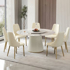 Table à manger ronde de 150 cm pour 8 personnes, plateau en pierre frittée blanche avec plateau tournant - N/A