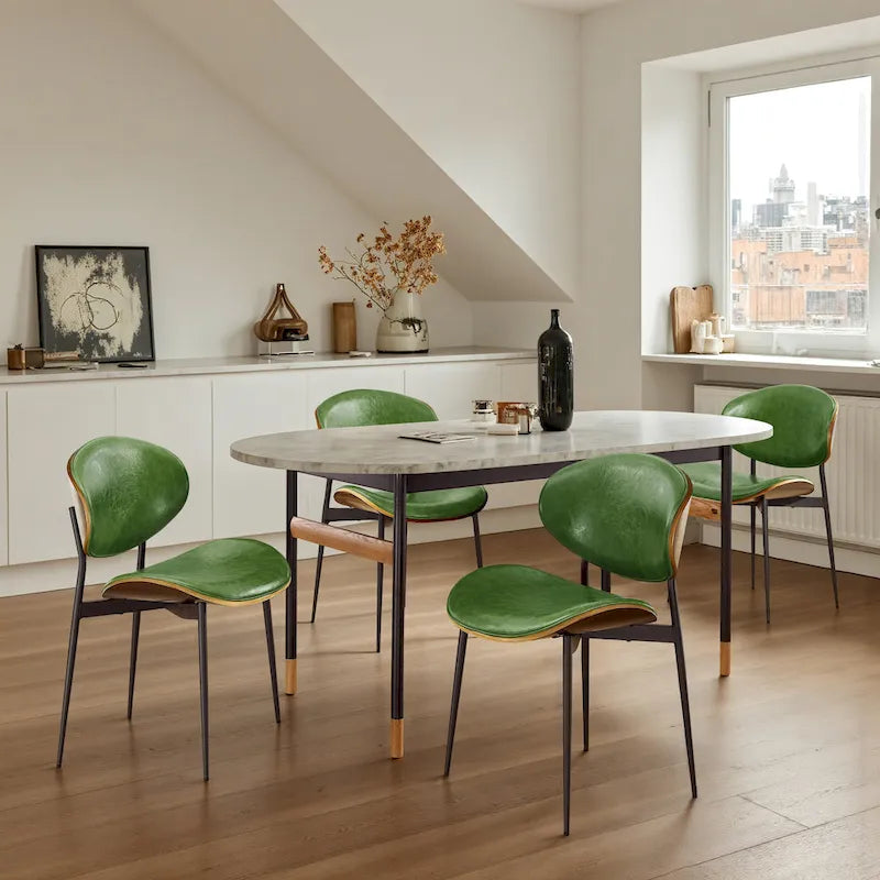 Lot de 4 chaises de salle à manger vintage en bois et similicuir