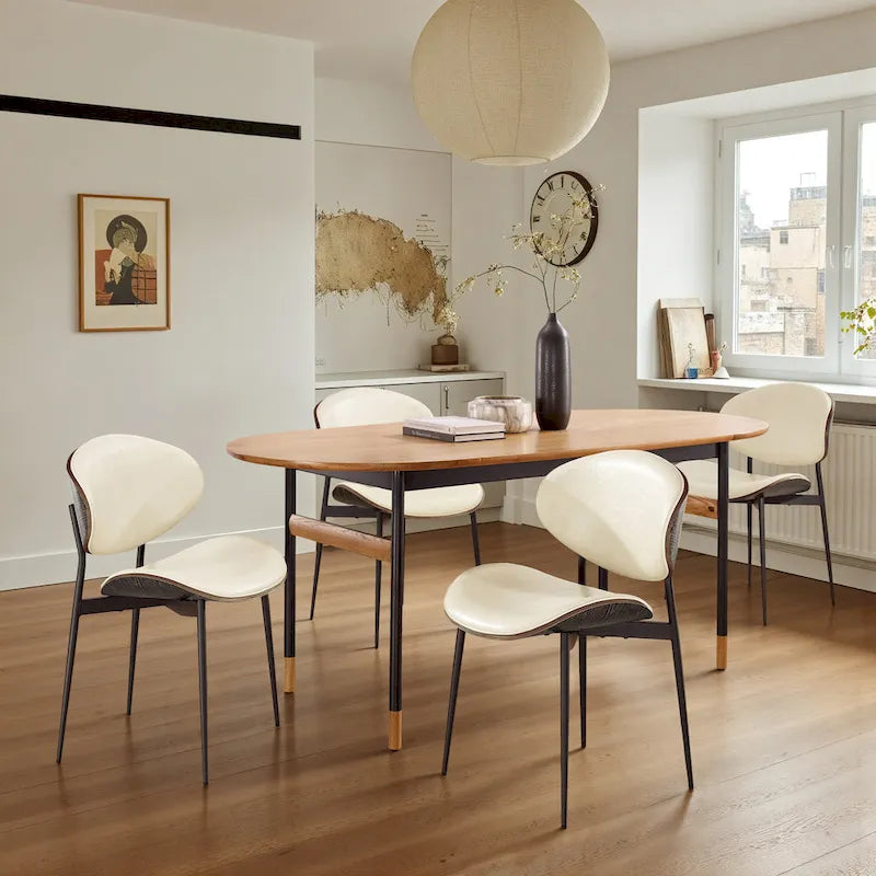Lot de 4 chaises de salle à manger vintage en bois et similicuir