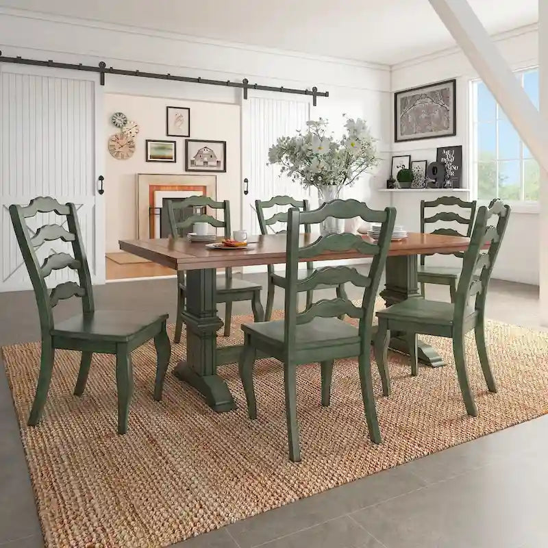 Table de salle à manger Eleanor avec plateau en bois massif bicolore