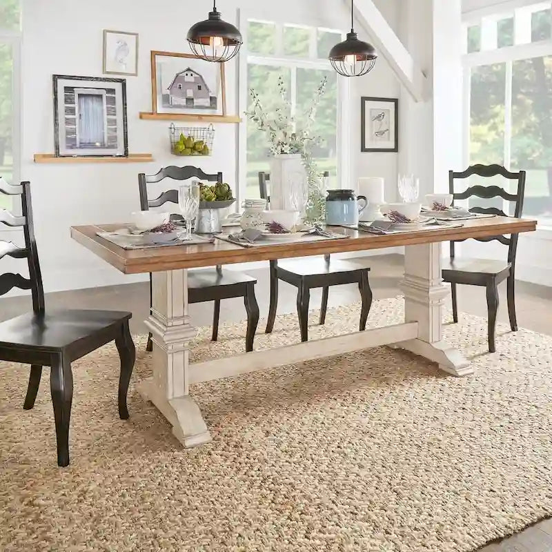 Table de salle à manger Eleanor avec plateau en bois massif bicolore