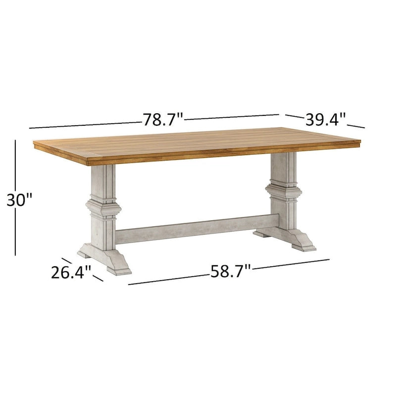 Table de salle à manger Eleanor avec plateau en bois massif bicolore