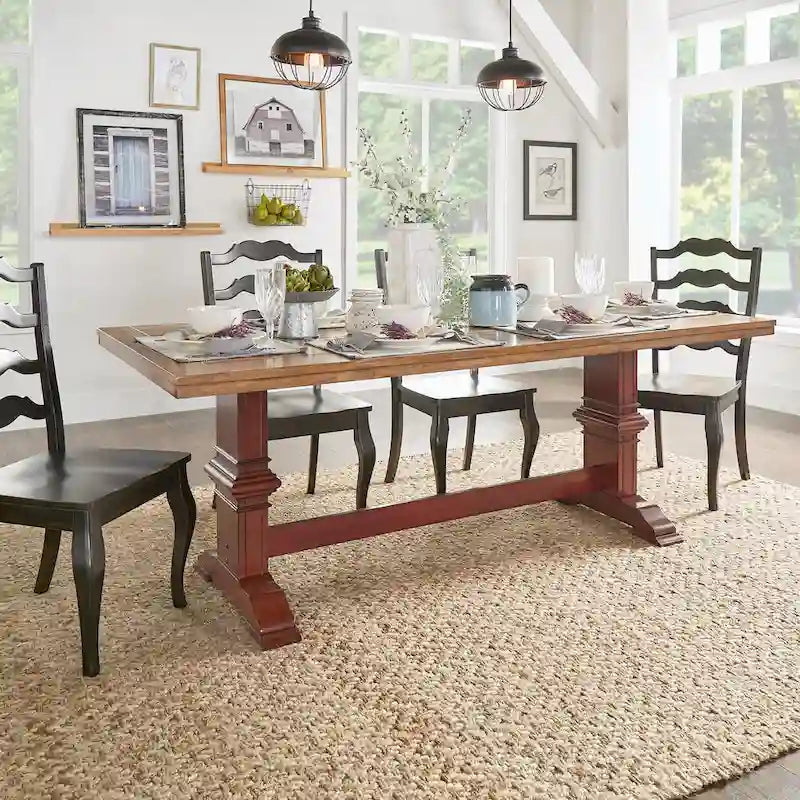 Table de salle à manger Eleanor avec plateau en bois massif bicolore