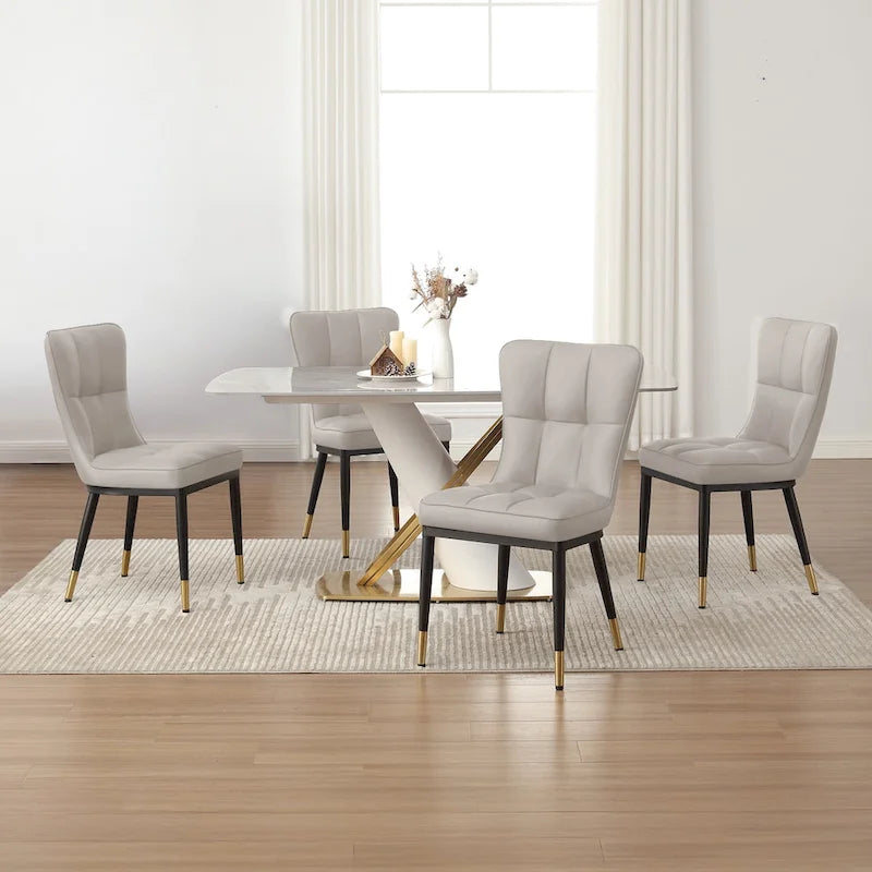 Lot de 4 chaises de salle à manger capitonnées en similicuir à motif à carreaux