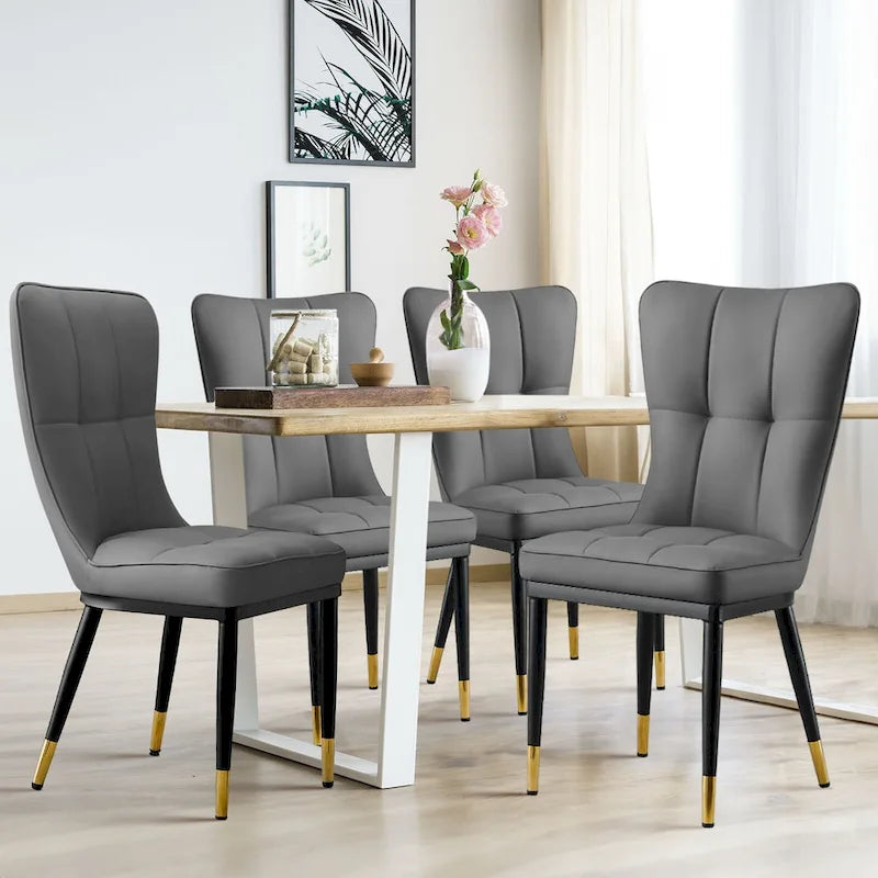 Lot de 4 chaises de salle à manger capitonnées en similicuir à motif à carreaux