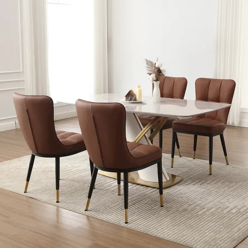 Lot de 4 chaises de salle à manger capitonnées en similicuir à motif à carreaux