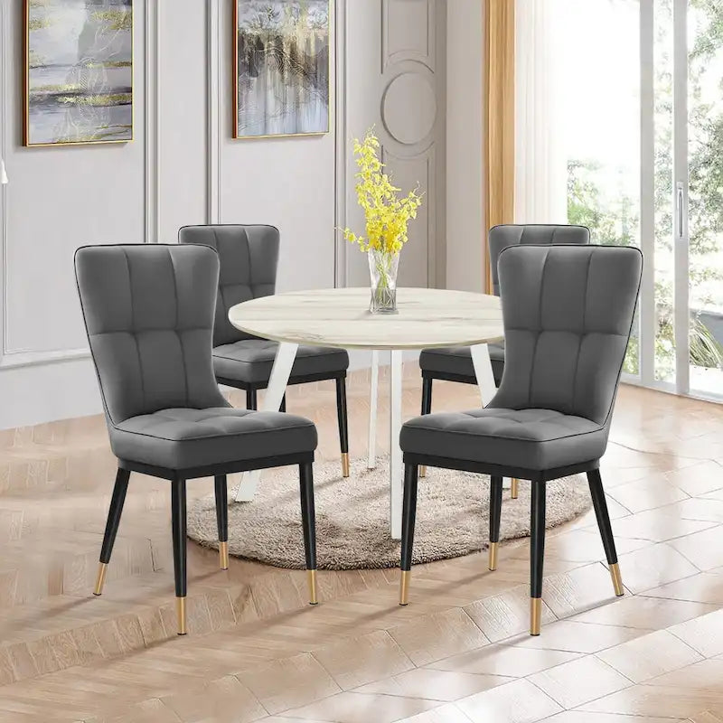 Lot de 4 chaises de salle à manger capitonnées en similicuir à motif à carreaux