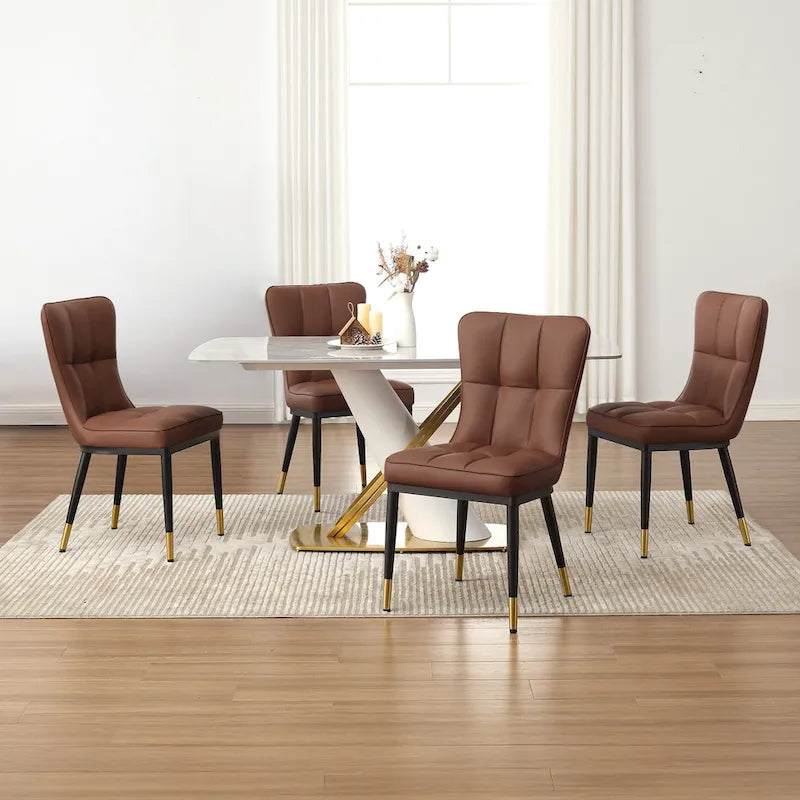 Lot de 4 chaises de salle à manger capitonnées en similicuir à motif à carreaux