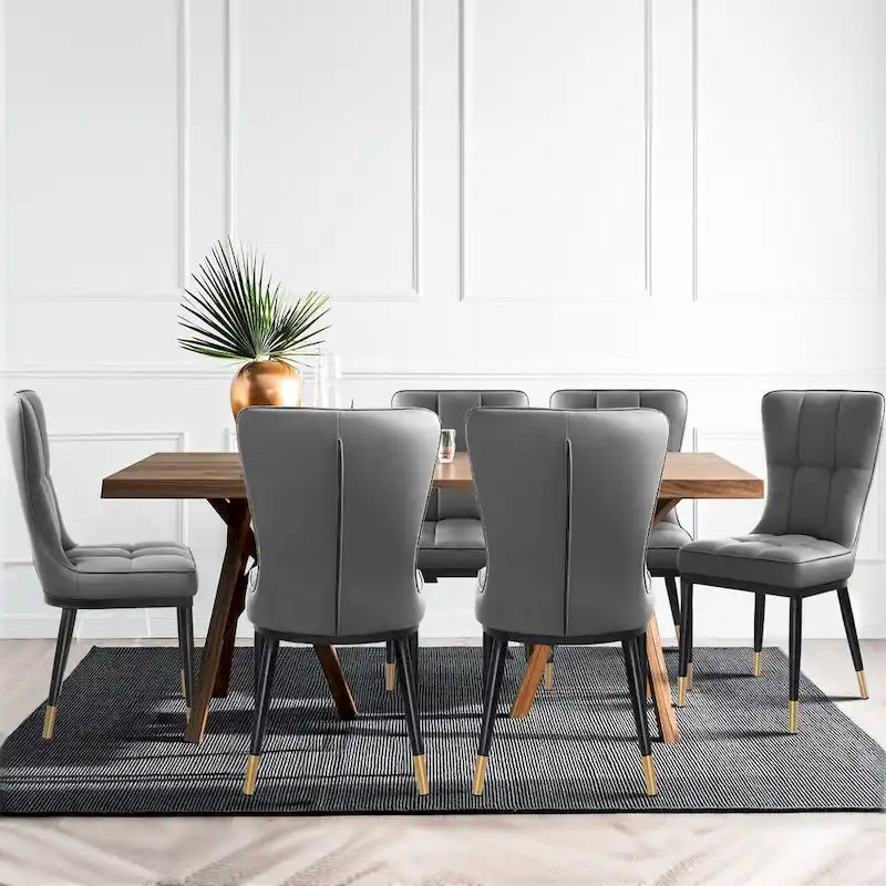 Lot de 4 chaises de salle à manger capitonnées en similicuir à motif à carreaux