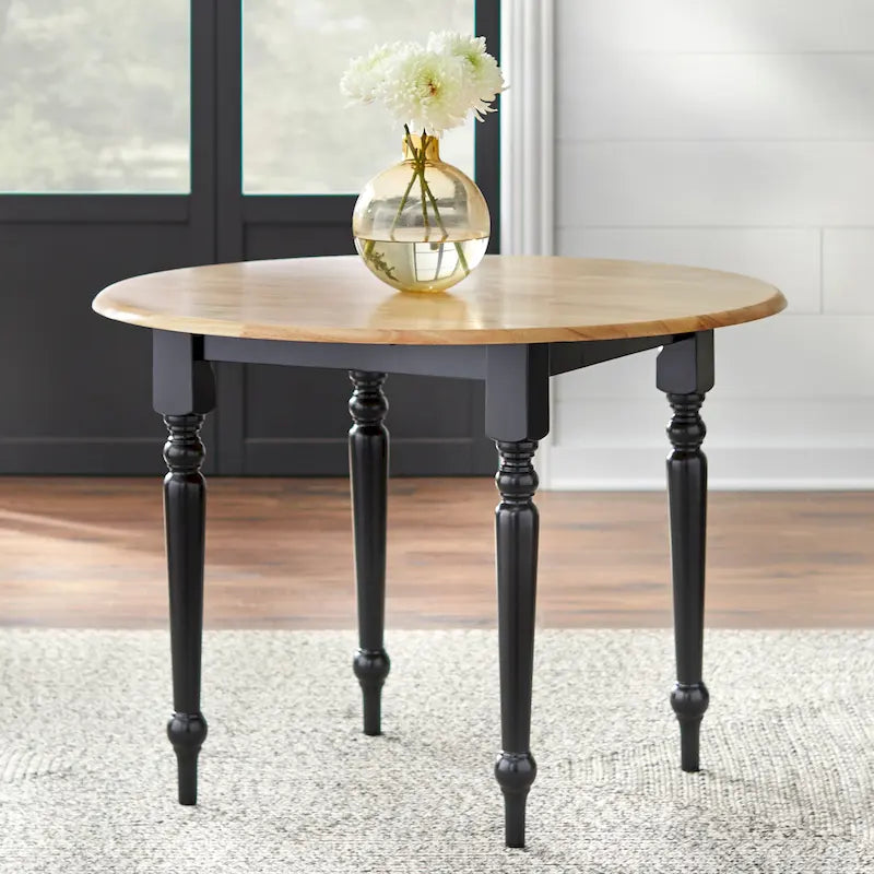 Table ronde à abattants de 102 cm en hévéa bicolore