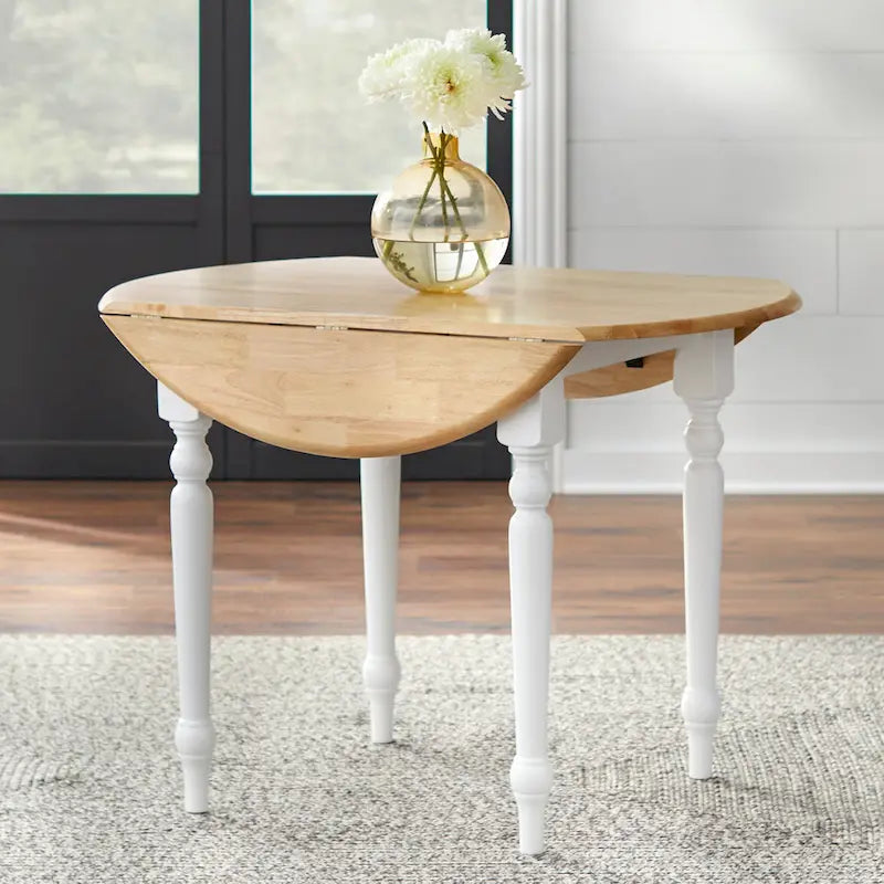  Two-tone 40-inch Rubberwood Round Drop-leaf Table