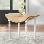  Two-tone 40-inch Rubberwood Round Drop-leaf Table