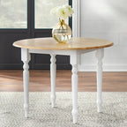 Table ronde à abattants de 102 cm en hévéa bicolore