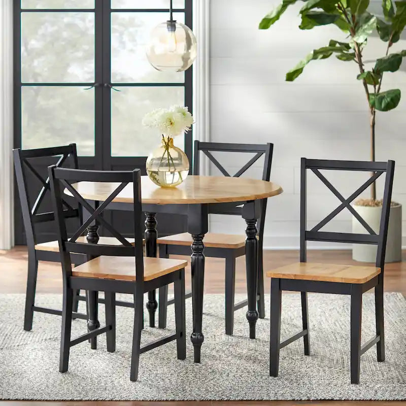 Table ronde à abattants de 102 cm en hévéa bicolore