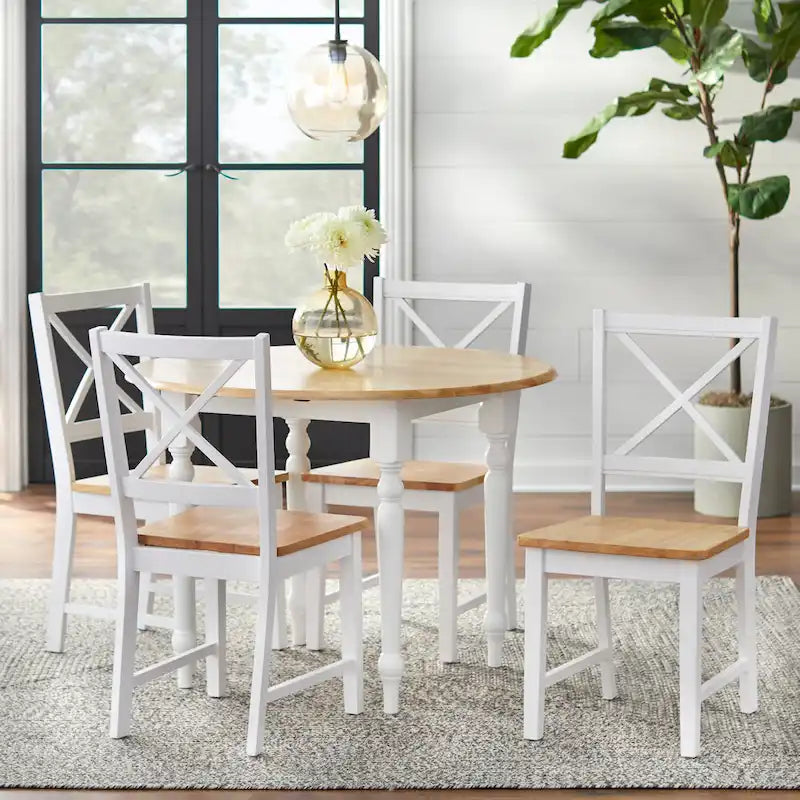 Table ronde à abattants de 102 cm en hévéa bicolore