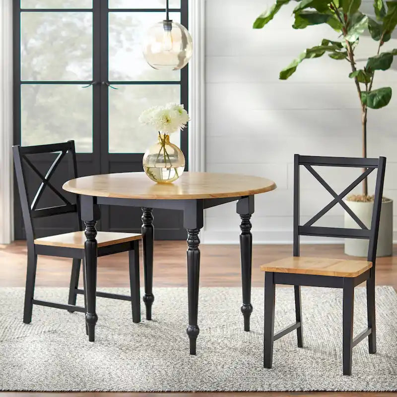 Table ronde à abattants de 102 cm en hévéa bicolore