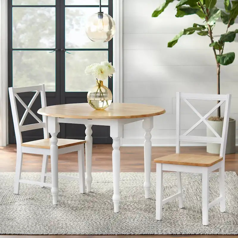 Table ronde à abattants de 102 cm en hévéa bicolore
