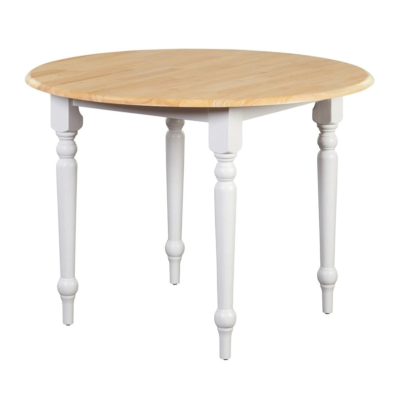Table ronde à abattants de 102 cm en hévéa bicolore