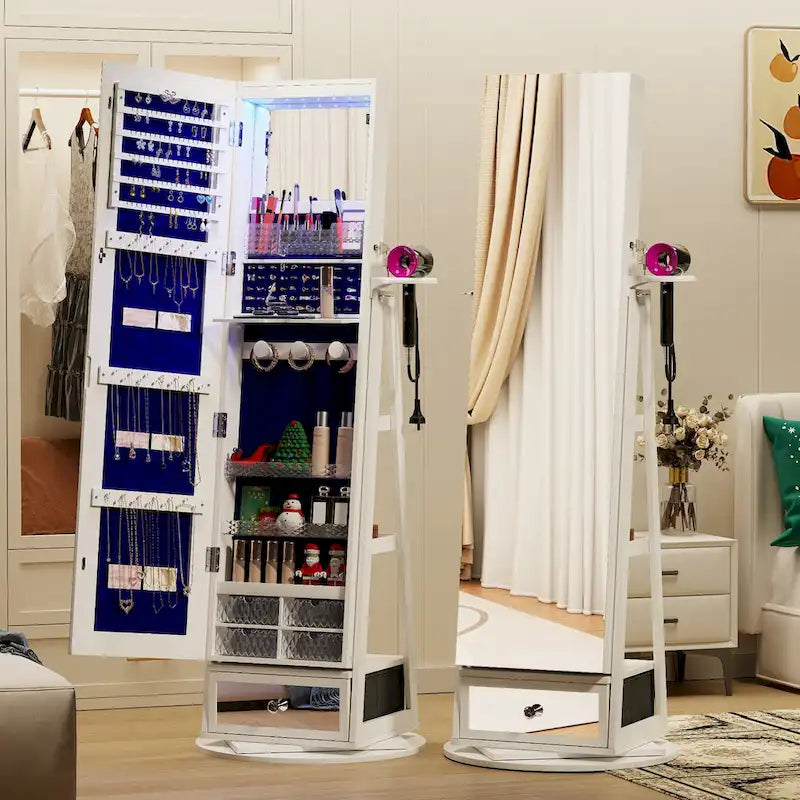 Miroir-armoire à bijoux pivotant LED avec lumières - N/A