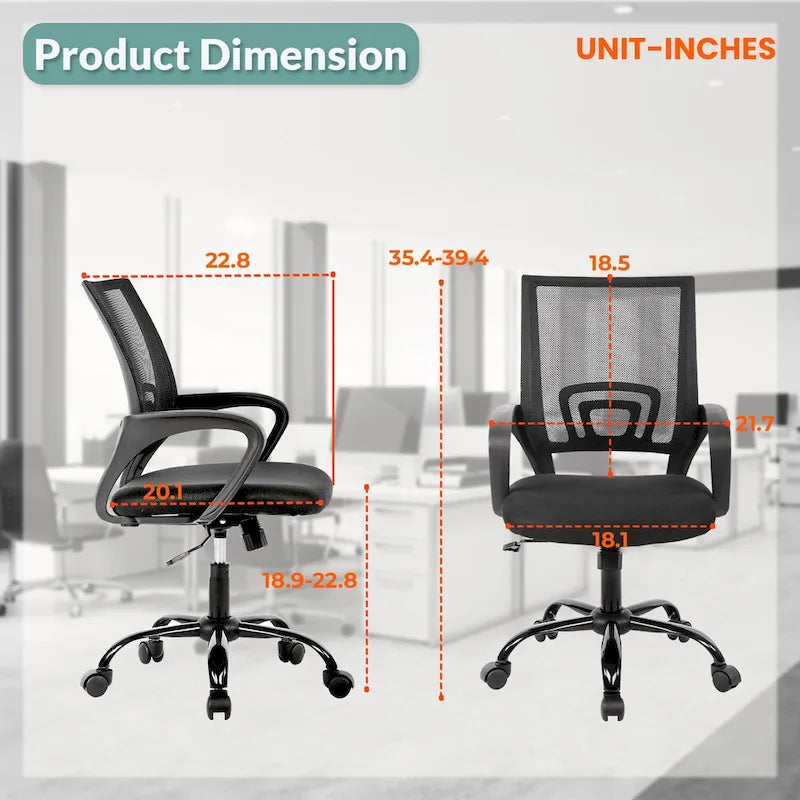 Chaise de bureau pivotante ergonomique Ralap Modern Black avec dossier en maille par