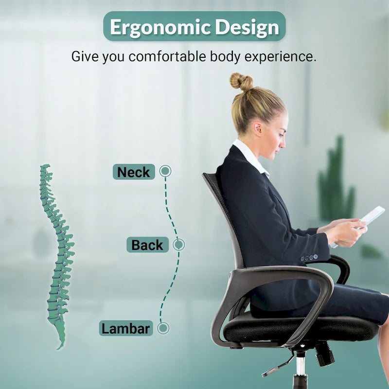 Chaise de bureau pivotante ergonomique Ralap Modern Black avec dossier en maille par