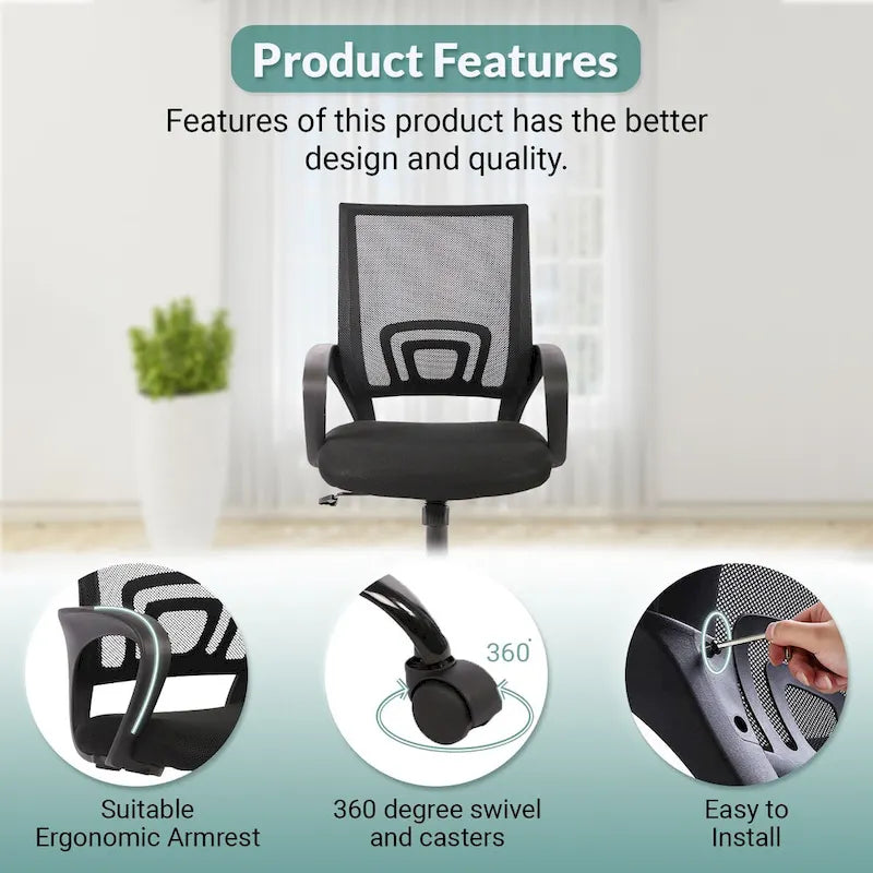 Chaise de bureau pivotante ergonomique Ralap Modern Black avec dossier en maille par