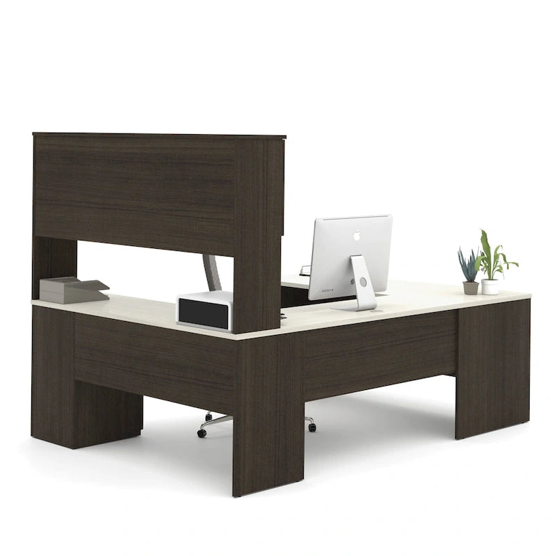 Bureau d'angle en U Ridgeley avec caisson et élément haut