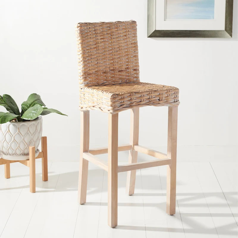 Tabouret de bar en rotin Yuna SAFAVIEH – 20,1 L x 18,5 P x 43,3 H – 20Lx19Px43H