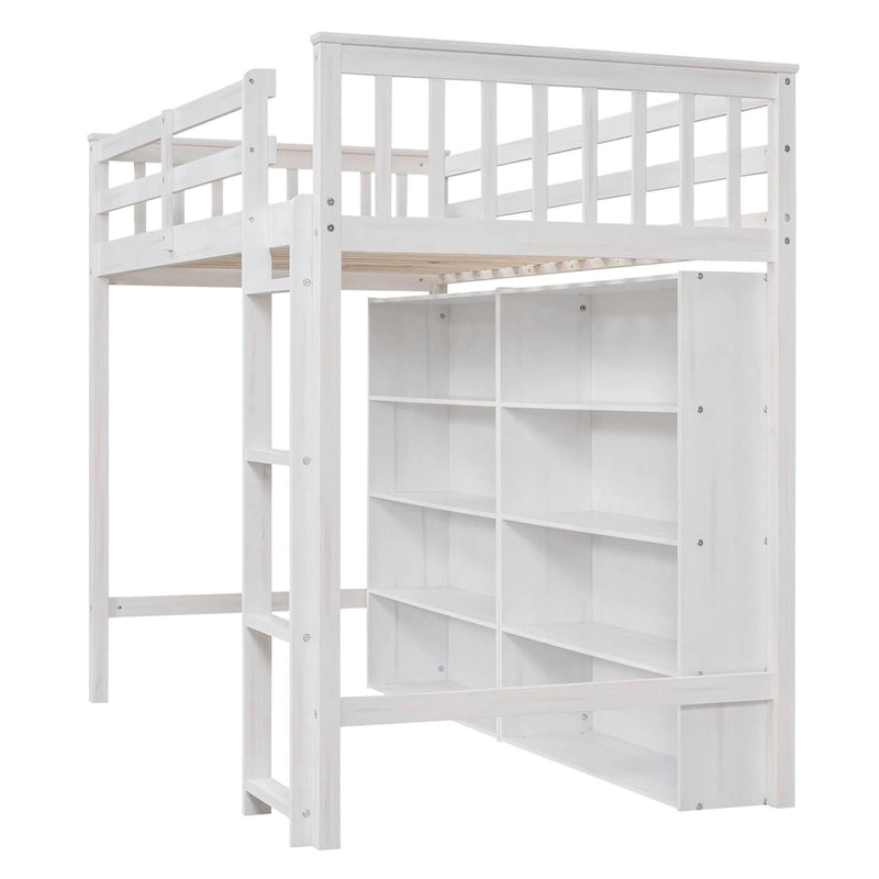 Lit mezzanine une place avec 8 étagères de rangement ouvertes et échelle intégrée, Gary