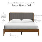 Cadre de lit plateforme Queen en bois de noyer rembourré Raven Grey