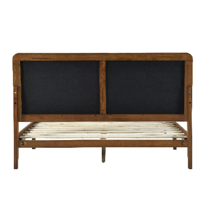 Cadre de lit plateforme Queen en bois de noyer rembourré Raven Grey
