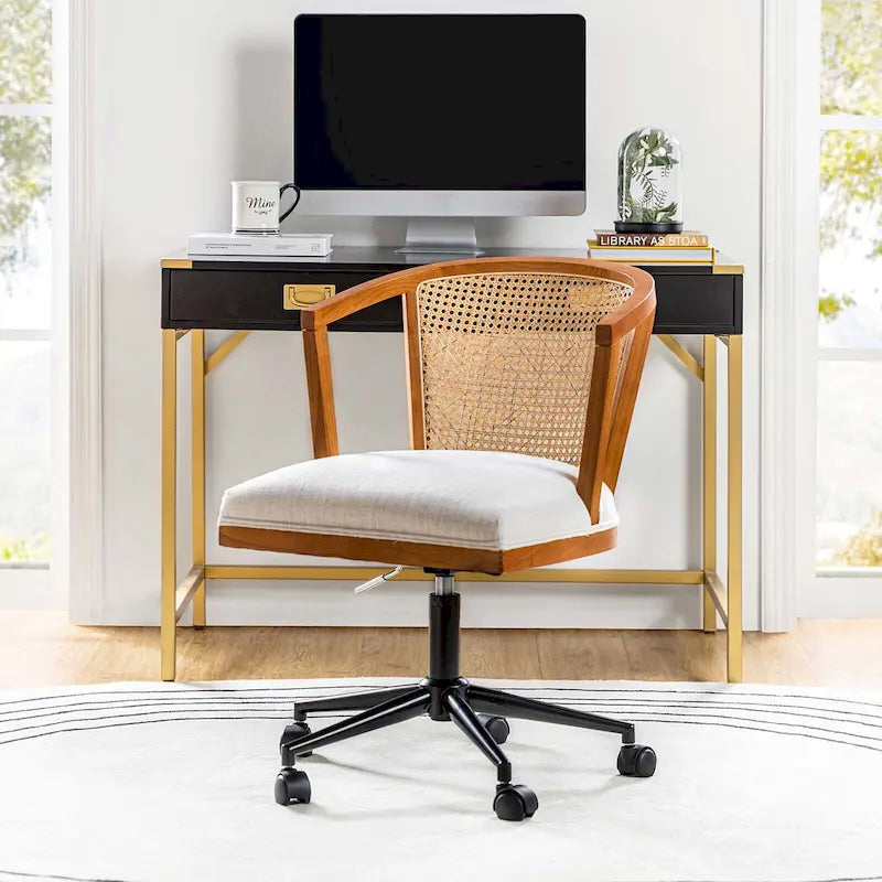 Chaise de bureau Ingrid pivotante en rotin à hauteur réglable par