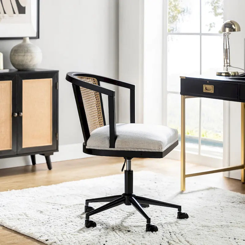 Chaise de bureau Ingrid pivotante en rotin à hauteur réglable par