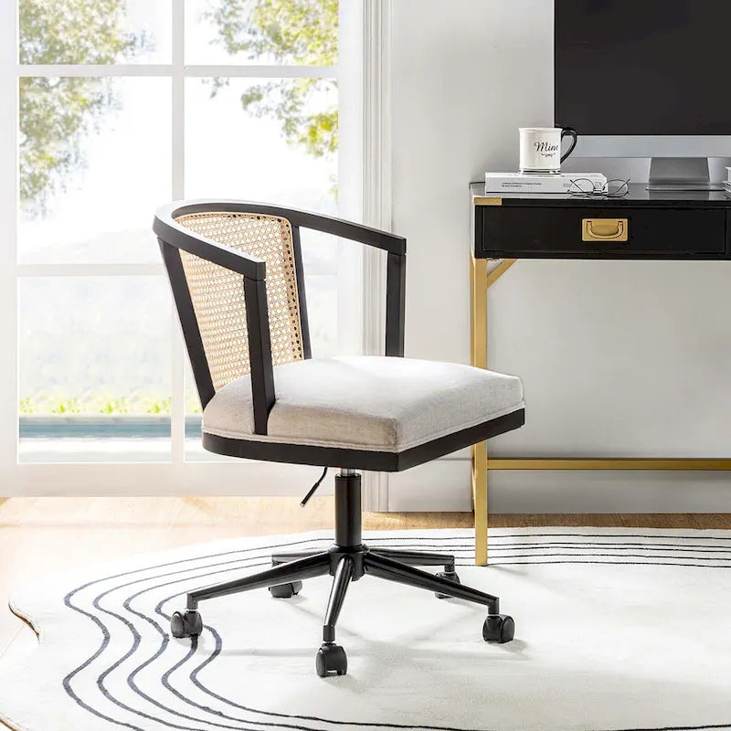 Chaise de bureau Ingrid pivotante en rotin à hauteur réglable par