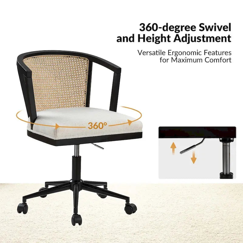 Chaise de bureau Ingrid pivotante en rotin à hauteur réglable par